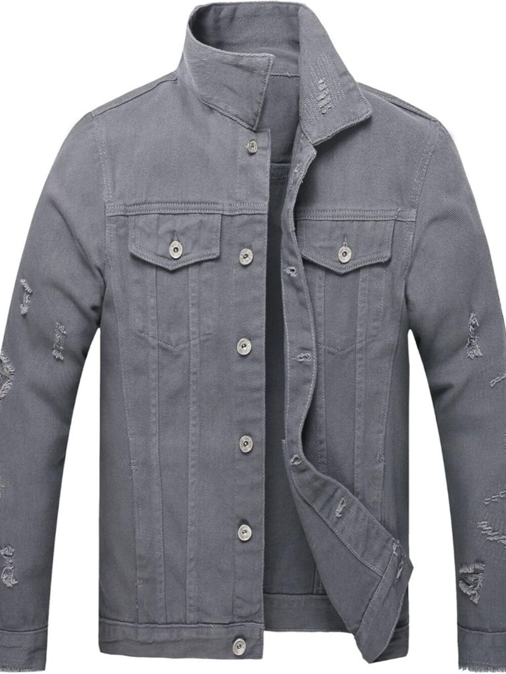 Men's Denim Jackets Distressed Destroyed Classic Vintage Slim Fit Ripped Fashion